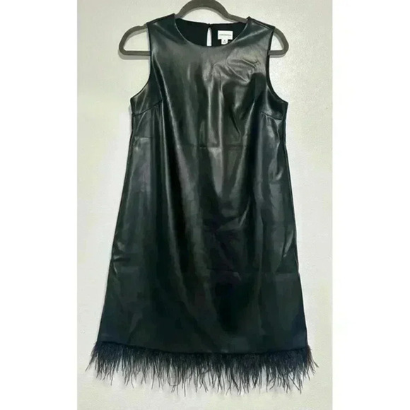 Forcynthia Sleeveless Feather Trim PU Mini Dress size S - Picture 3 of 8